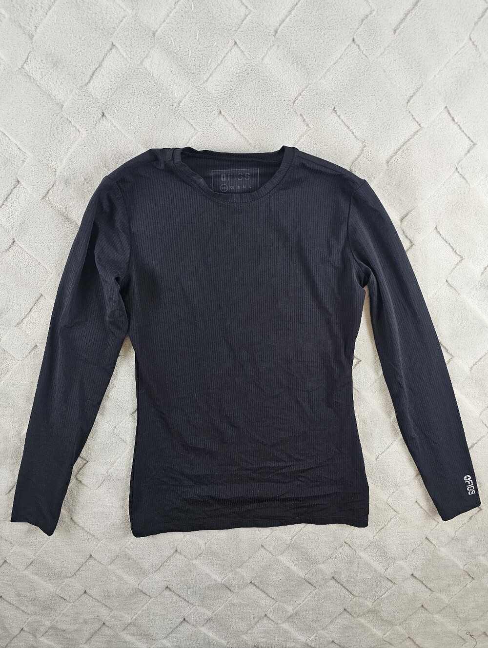 FIGS Ribbed Long-Sleeve Under Scrub Top Womens 2XS XXS Black Medical Nurse Wear